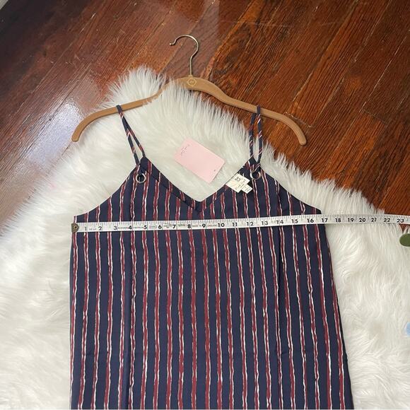 Navy & Burgundy Slip Dress With Grommet Details Striped Midi NWT - Picture 5 of 7